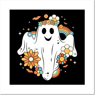 Funny Ghost Hippie Flowers Spooky Halloween Gift Posters and Art